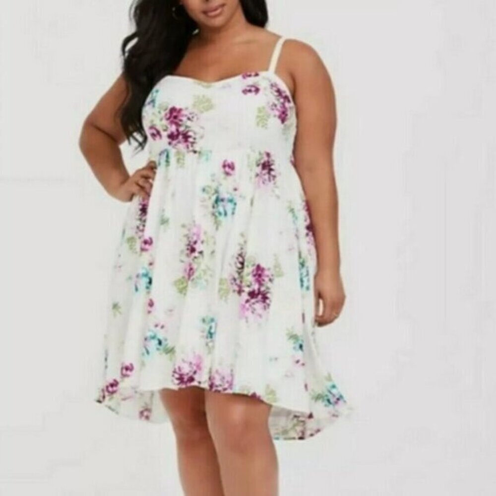 New Torrid  Dress Women's Size 5X Floral Skater Hi Low Wedding Date